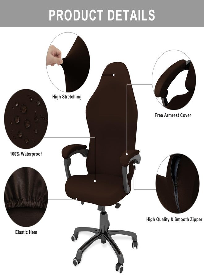 GOWT Gaming Chair Covers Slipcovers Office Desk Chair Cover Waterproof with Armrest Covers,Stretchable Computer Chair Cover Stretch Ergonomic Rotating Game Chair Non Slip, Dark Brown - Image 5